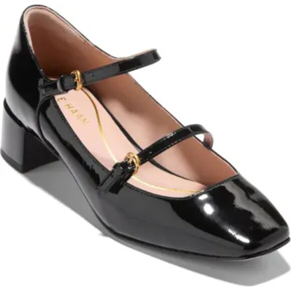 Cole Haan Paxton Mary Jane Ballet Pump Size 5.5 Black Patent Leather Preppy - Picture 1 of 6